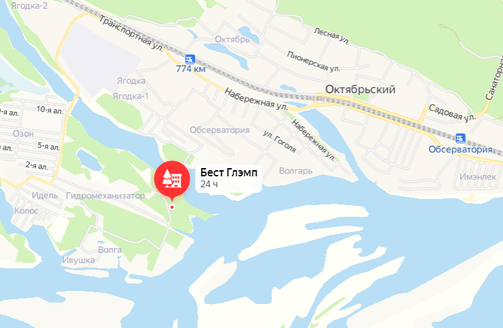 Глэмпинг отмечен красным. Скрин: «Яндекс.Карты»