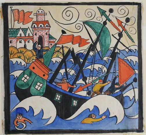 «Буря». Эскиз росписи деревянной коробки. 1923-1924, семейный архив