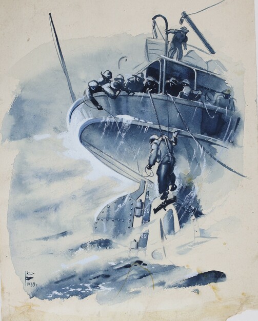 «Чинят руль». Эскиз иллюстрации для журнала «Борьба миров». 1930, семейный архив